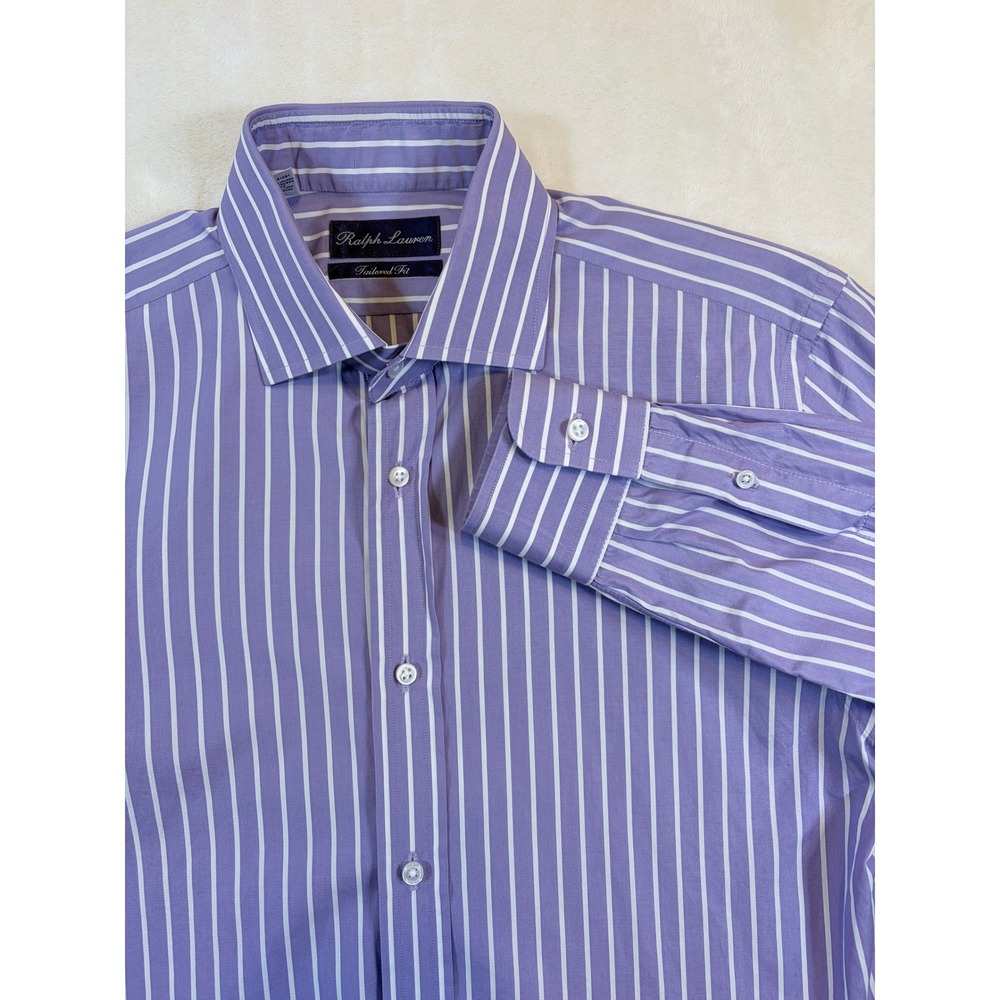Ralph Lauren Purple Label Dress Shirt 15 Purple Stripe Tailored Fit Made n Italy